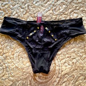 New NWT Adore Me black lace mesh studded cheeky bikini panties Sz L